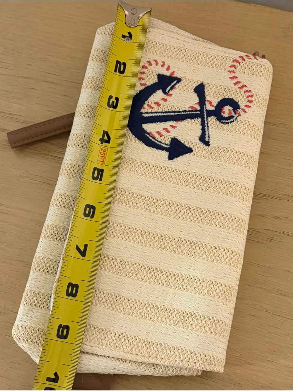 Vera Bradley Cream Striped Wristlet with Navy Anchor